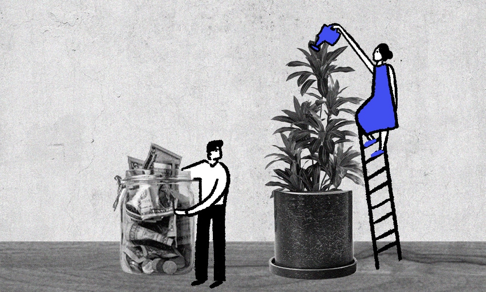 imagen de un inversionista haciendo crecer más su cosecha que alguien que ahorra